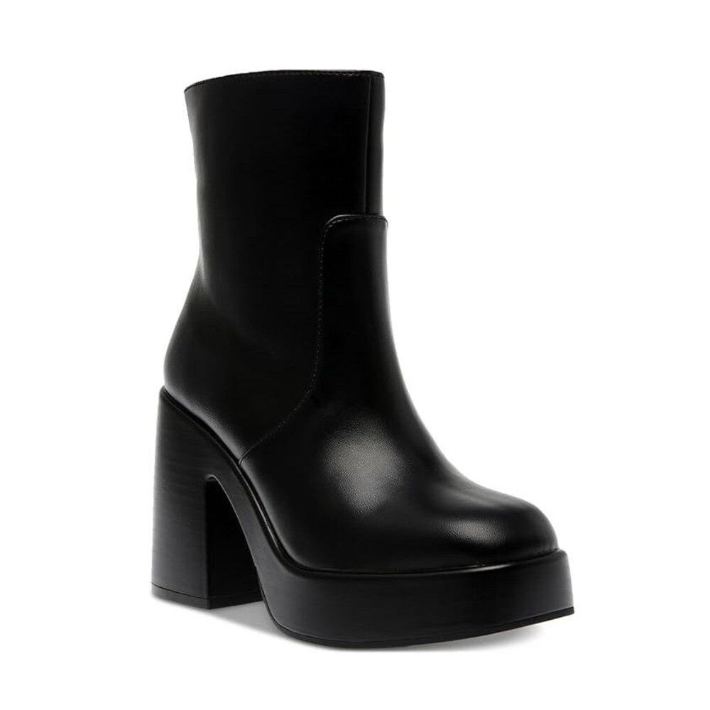 Wild Pair Womens 11 M Black Smooth Stella Platform Block Heel Boots NIB QT8